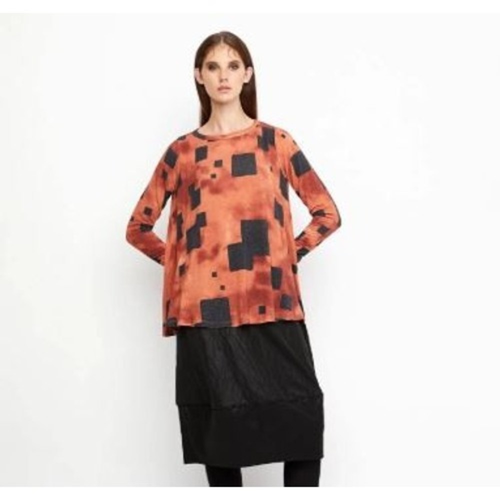 Ozai N Ku‎ Womens Fanzine Trapeze Top Paprika Geometric Tunic Exposed Seams XS